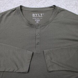 BYLT Shirt Men XL Green Drop Cut Henley Long Sleeve BYLT Blend Pullover Stretch